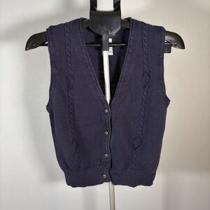 Sag Harbor Medium Blue Knit Sweater Vest Cottage Academia Twee Button Granny 90s